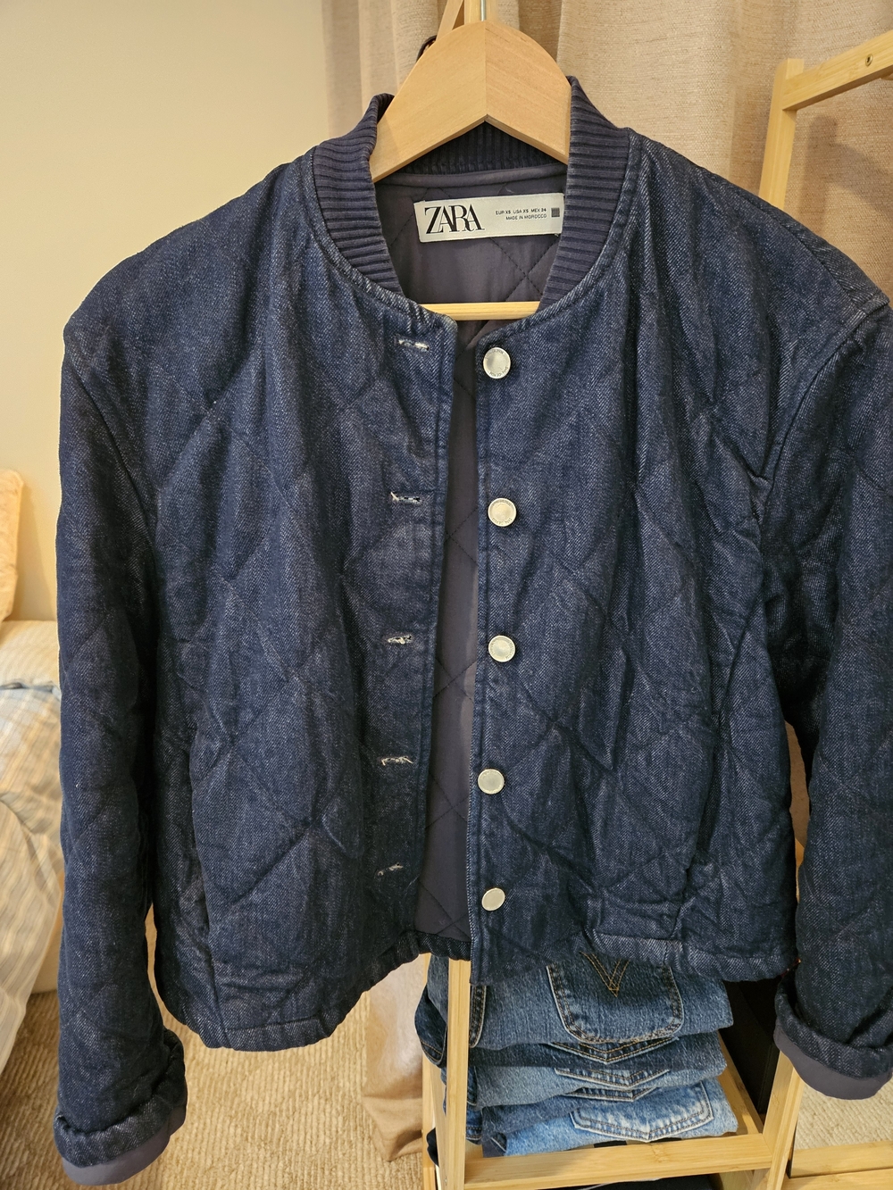 Zara Quilted Bomber Jacket in Deep Navy